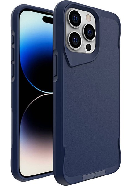 iPhone 15 Pro Uyumlu Ecrz Airbag Kenarlı T-Max Mat Standlı Kapak-Lacivert