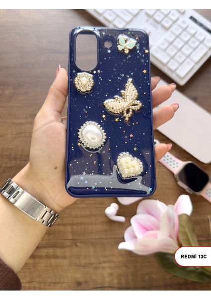 Redmi 13C Uyumlu Kelebekli Taşlı Simli Kalpli Wish Silikon Telefon Kılıfı indirimleri