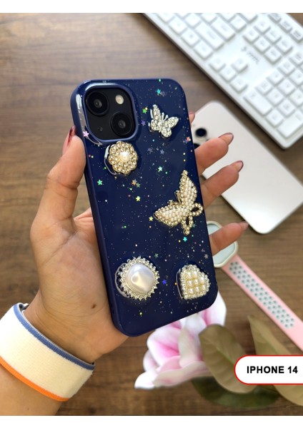 iPhone 14 Uyumlu Kelebekli Taşlı Simli Kalpli Wish Silikon Telefon Kılıfı fiyatları