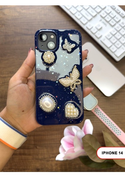 iPhone 14 Uyumlu Kelebekli Taşlı Simli Kalpli Wish Silikon Telefon Kılıfı indirimleri