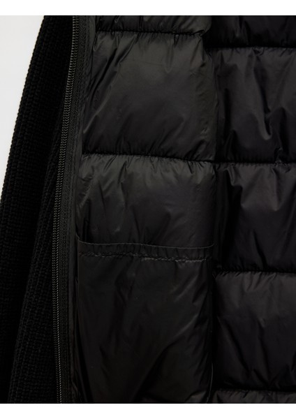 Dik Yaka Fermuarlı Uzun Kollu Cepli Slim Fit Şişme Mont