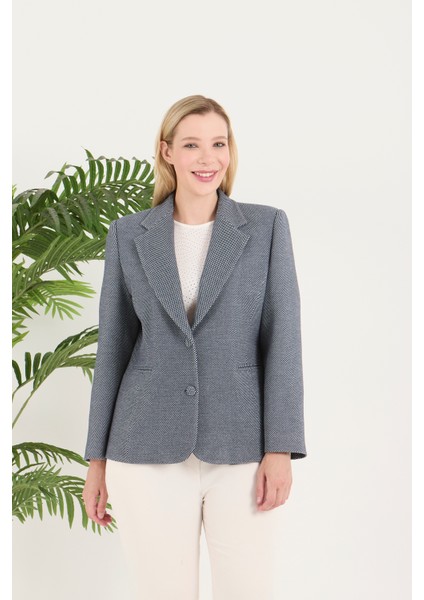 Kadın Pötikareli Düğmeli Klasik Ceket