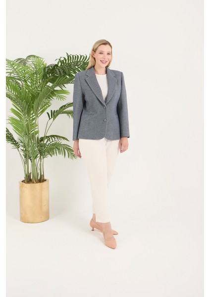 Kadın Pötikareli Düğmeli Klasik Ceket