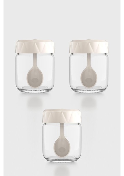 Lexa 210 ml Kaşıklı 3'lü Cam Baharatlık Seti 161019 Bej