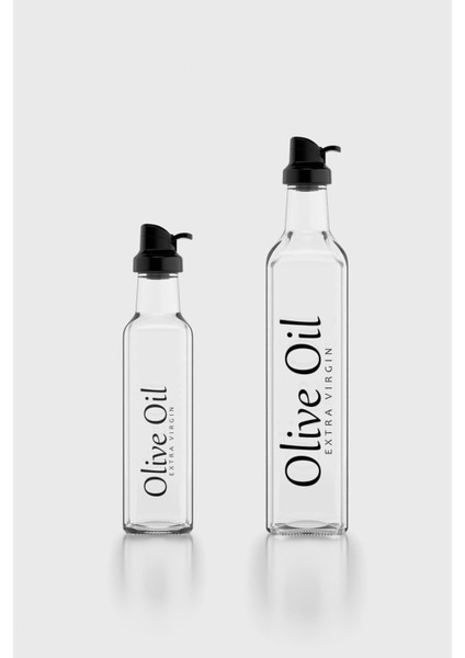 Oslo Siyah Kapaklı Olive Oil Yazılı 250 ml ve 500 ml 2'li Cam Yağlık Seti 152001