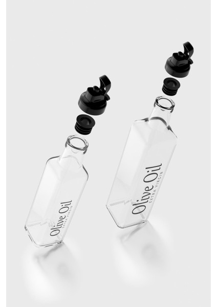 Oslo Siyah Kapaklı Olive Oil Yazılı 250 ml ve 500 ml 2'li Cam Yağlık Seti 152001 modelleri