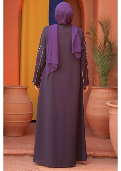 Kolları Işlemeli Mürdüm Tesettür Abaya 2634MU fırsatları