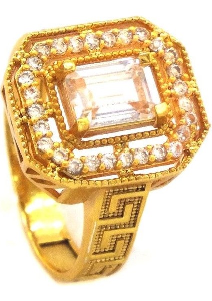 Altın Kaplama 2 Sıra Zirkon Taşlı Baget Yüzük YZK-450