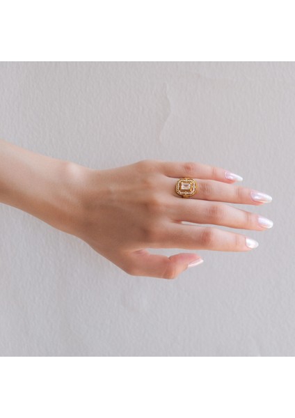 Altın Kaplama 2 Sıra Zirkon Taşlı Baget Yüzük YZK-450 fiyatları