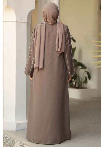 Kolları Işlemeli Vizon Tesettür Abaya 2634V modelleri