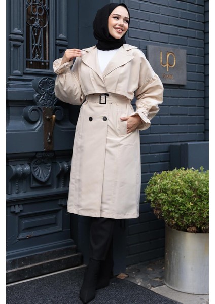 Kemerli Bej Tesettür Trençkot 26421BEJ