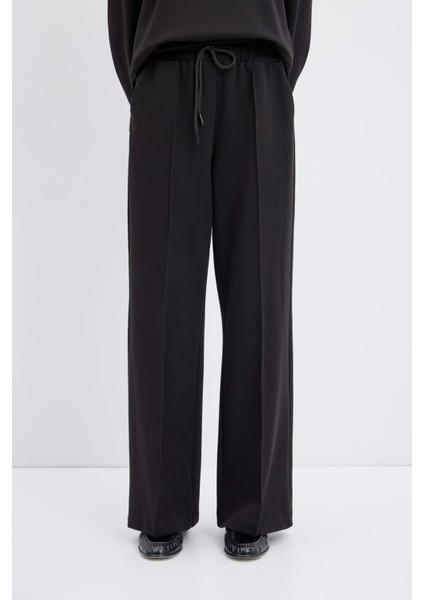 Yüksek Bel Nervür Dikiş Detaylı Pantolon Siyah indirimleri