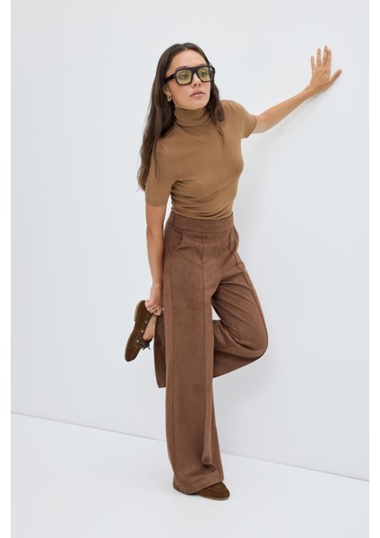 Fit Kesim Nervür Dikişli Süet Pantolon Kahve fırsatları