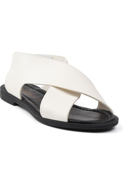 Kadın Beyaz Şık Rahat Sandalet - Günlük, Kaymaz Taban, Yazlık Konforlu fırsatları