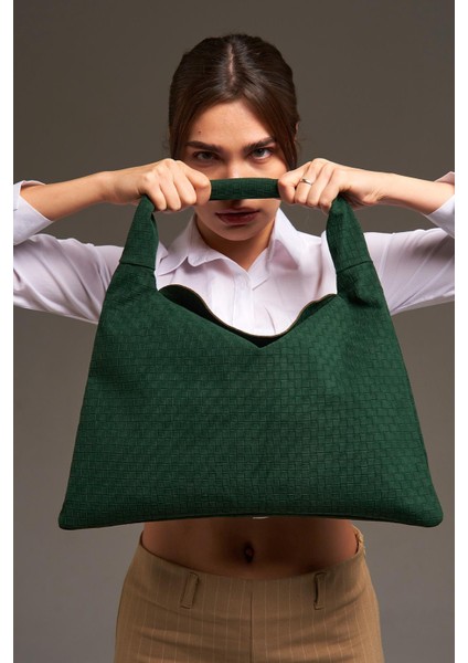 Yeşil Süet Deri Örgü Detaylı Omuz Çanta indirimleri