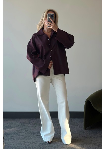 Mürdüm Oversize Gömlek - 4952 fırsatları