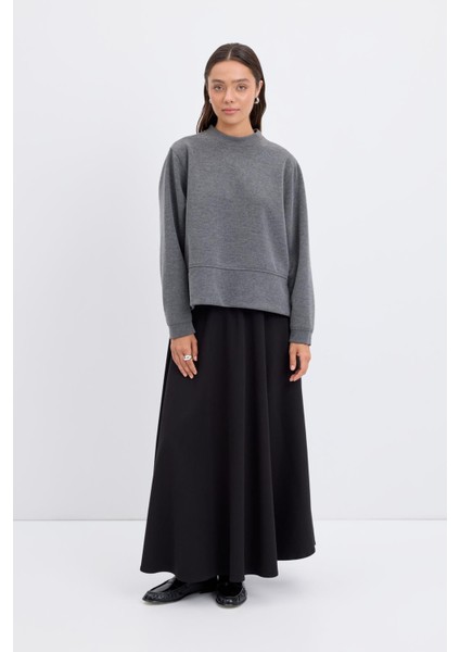 Oversize Yandan Yırtmaçlı Kısa Sweatshirt Antrasit Gri fiyatları