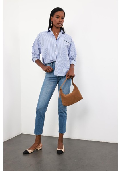 Mavi Yüksek Bel Boyfit Jean