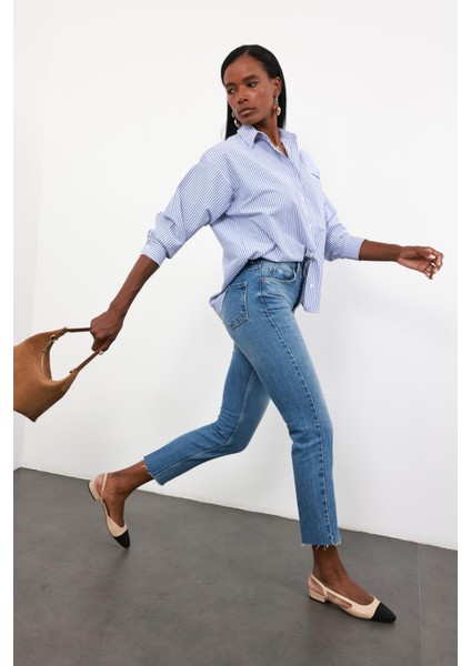 Mavi Yüksek Bel Boyfit Jean modelleri