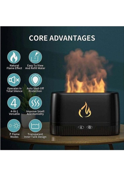 Ultrasonic Hava Nemlendirici Buhar Makinesi Alev Efektli 3D Aroma Difüzör (Siyah) modelleri