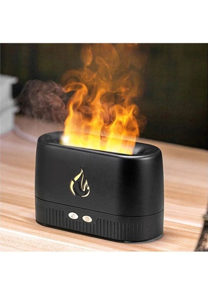 Ultrasonic Hava Nemlendirici Buhar Makinesi Alev Efektli 3D Aroma Difüzör (Siyah)