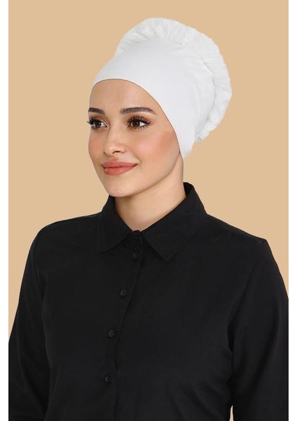 Dikişsiz Beyaz Tesettür Bone - 27618