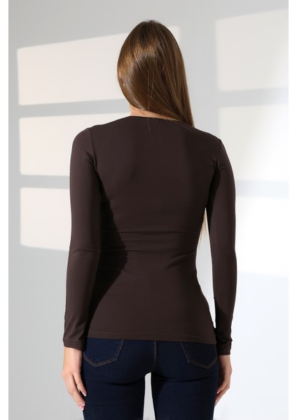 Uzun Kol Bisiklet Yaka Penye Kompakt Body 19646 Kahve fırsatları