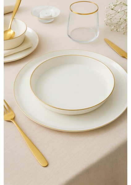 BNVFR18Y8520 Bone V Form 18 Parça 4 Kişilik Mat Altın File Yemek Takımı