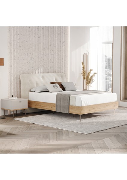 Cante Başlıklı Karyola 2'li Set - Krem