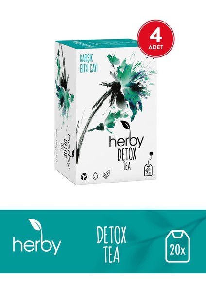 Detox Bitki Çayı 4x20 Poşet – Isırgan, Kiraz Sapı, Biberiye, Mate, Yeşil Çay, Nane, Zencefil – Doğal Ferahlatıcı ve Arındırıcı Karışım