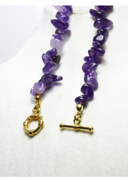 Özel Tasarım Ametist Kırık Taş Gerçek Altın Kaplama Kolye fiyatları