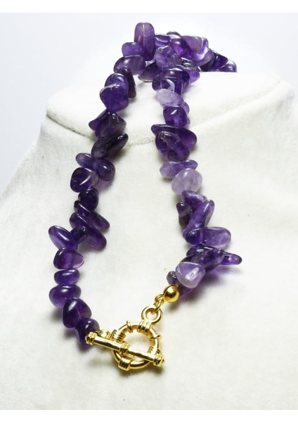 Özel Tasarım Ametist Kırık Taş Gerçek Altın Kaplama Kolye modelleri