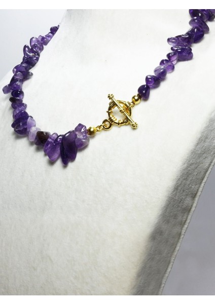 Özel Tasarım Ametist Kırık Taş Gerçek Altın Kaplama Kolye fırsatları