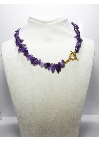 Özel Tasarım Ametist Kırık Taş Gerçek Altın Kaplama Kolye indirimleri