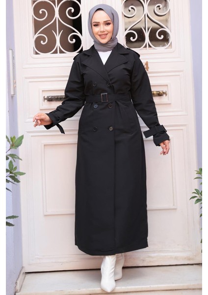 Tokalı Kemerli Siyah Tesettür Trençkot 26413S modelleri