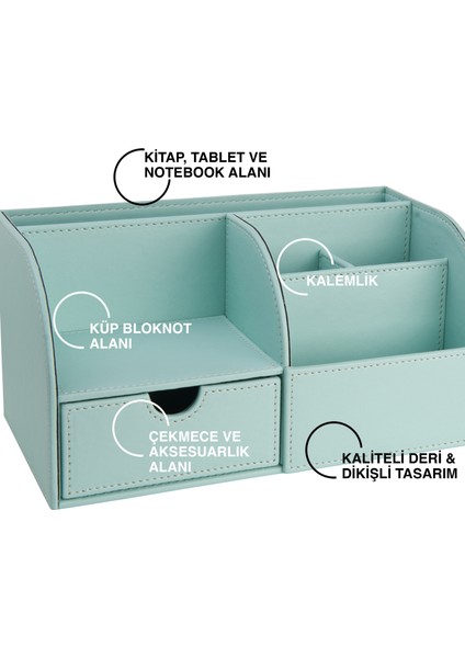 Masaüstü Düzenleyici,kalemlik,kumandalık,küpbloknotluk,tabletlik,kitaplık,6 Gözlü,çekmeceli,desktop Organizer,vegan,24,5*13*12,su Yeşili fiyatları