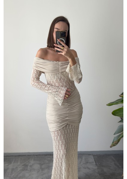 Dantelli Premium Yeni Sezon Elbise- Bej modelleri