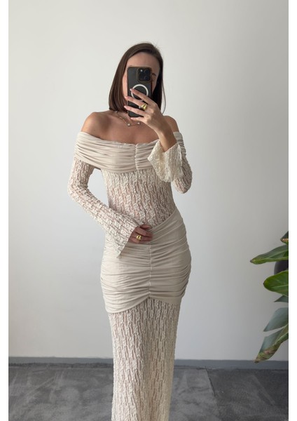 Dantelli Premium Yeni Sezon Elbise- Bej indirimleri