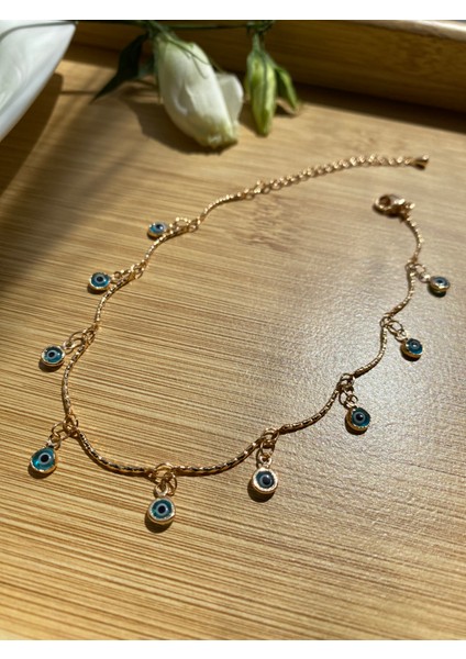 Nazar Boncuklu Gold Renk 316L Çelik Halhal