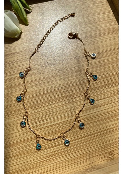 Nazar Boncuklu Gold Renk 316L Çelik Halhal modelleri