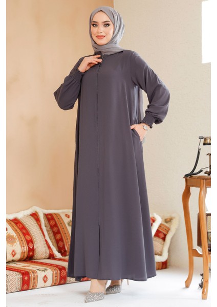 Fermuarlı Füme Tesettür Ferace 45287FU