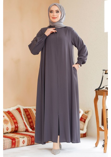 Fermuarlı Füme Tesettür Ferace 45287FU fiyatları