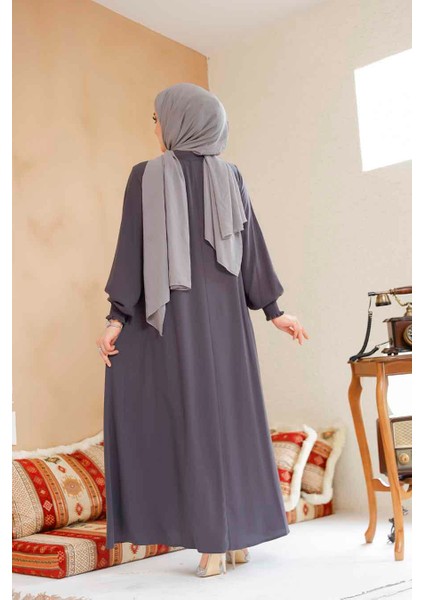 Fermuarlı Füme Tesettür Ferace 45287FU fırsatları