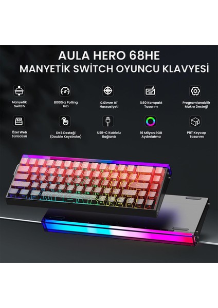 HERO 68 He Manyetik Klavye Rapid Trigger Dragon King Switch 8000Hz Rgb Neon Tkl Hot Swap Oyuncu Klavyesi Kırmızı fiyatları