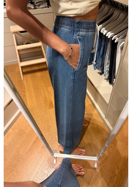 Mavi Beli Lastikli Denim Pantolon fiyatları