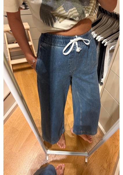 Mavi Beli Lastikli Denim Pantolon modelleri