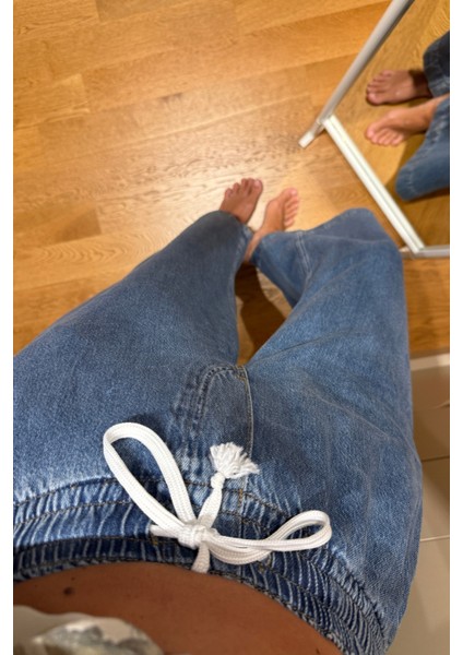 Mavi Beli Lastikli Denim Pantolon fırsatları