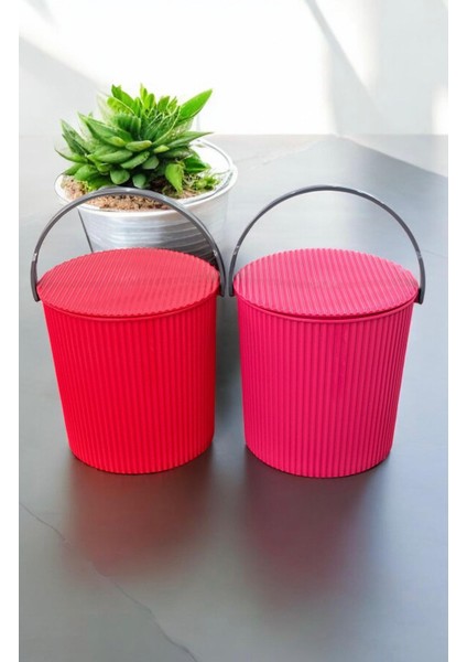 Rainbow 2’li Pembe-Kırmızı Büyük Boy 13 Litre Yuvarlak Kova Piknik Sepeti Meyve Kovası modelleri