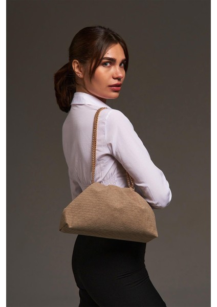 Vizon Süet Deri Örgü Detaylı Zincirli Omuz Çantası fiyatları