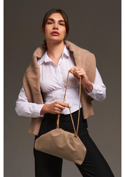 Vizon Süet Deri Örgü Detaylı Zincirli Omuz Çantası modelleri